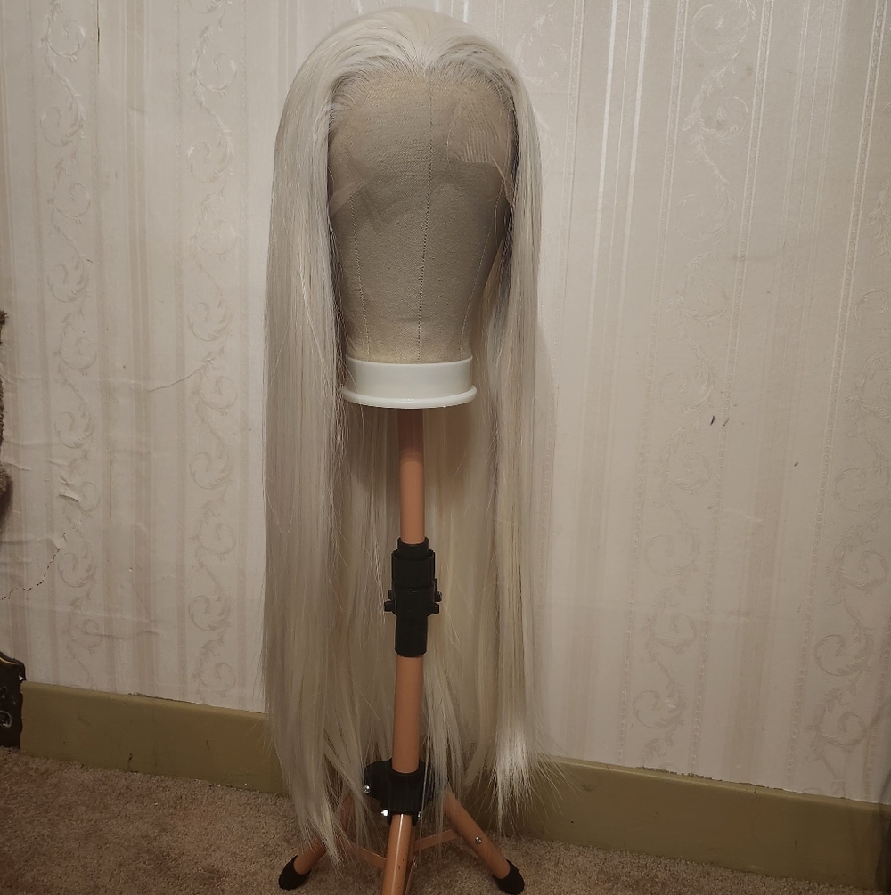 Platinum Blonde 13"x4" Lace Front 26" Long Straight High Heat Wig W/free Stand